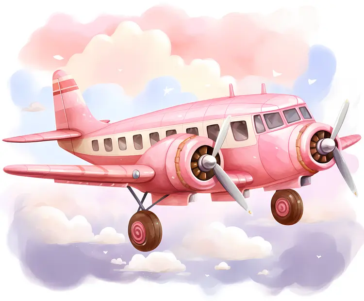Cute Pink Cartoon Airplane