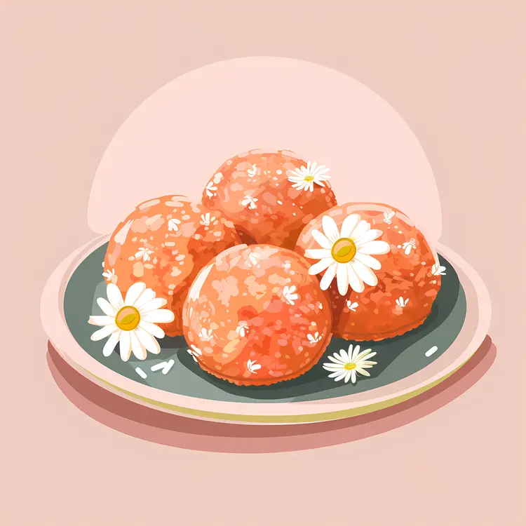 Pink Balls with Flowers on Plate
