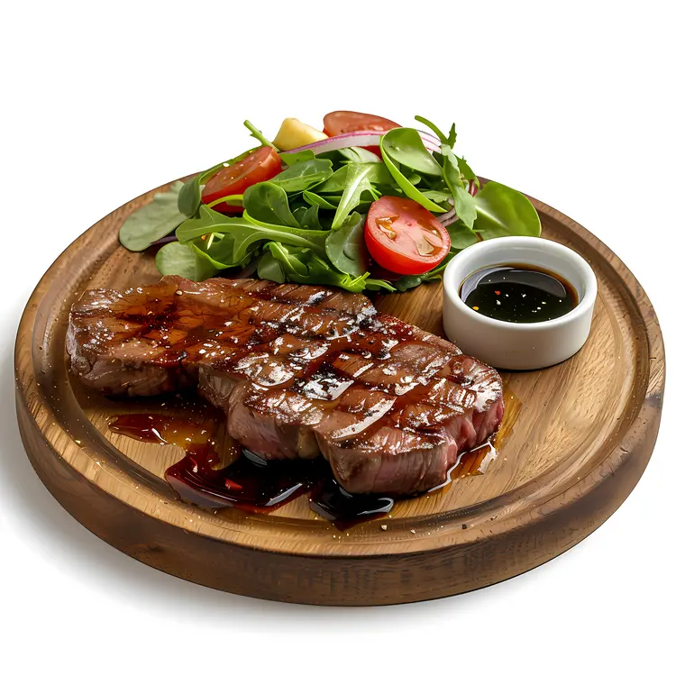 Grilled Steak with Salad and Sauce