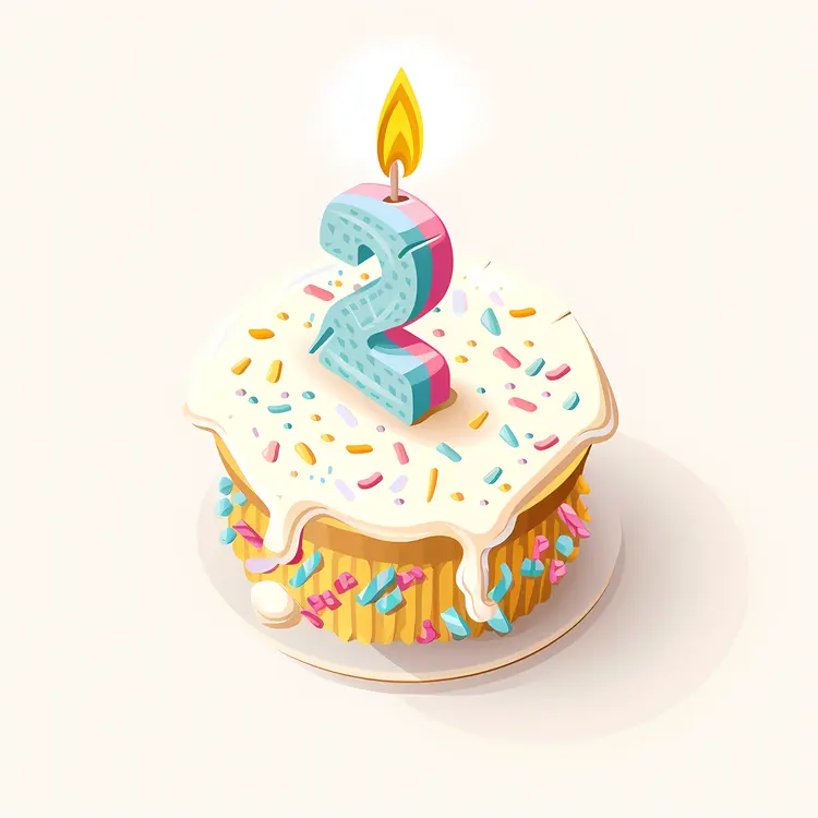 Birthday Cake with Number 2 Candle