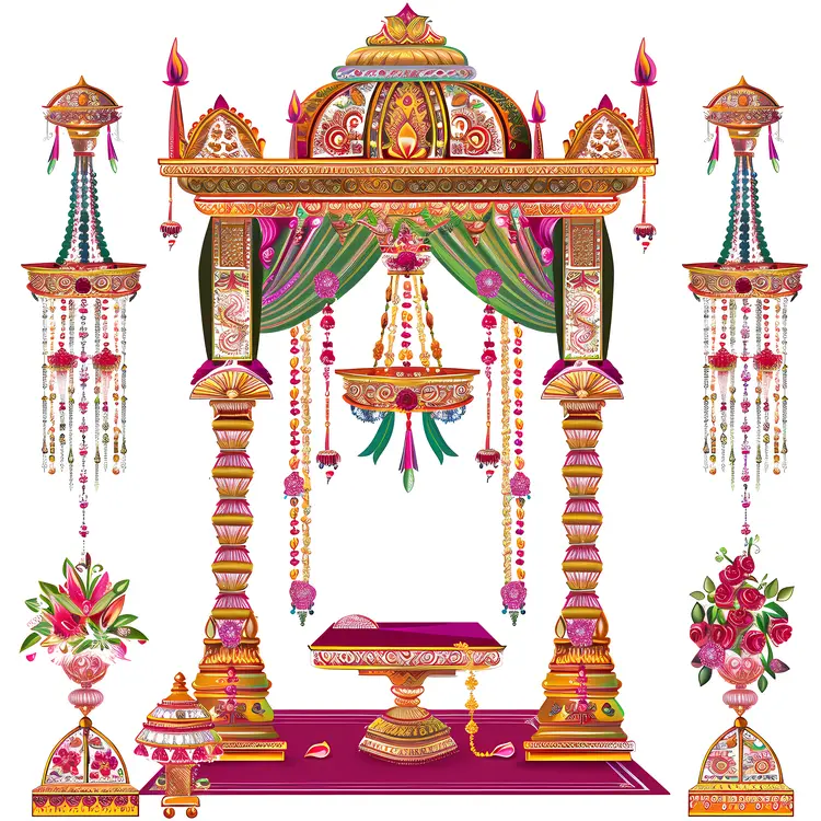 Ornate Decorative Arch with Flowers and Lanterns