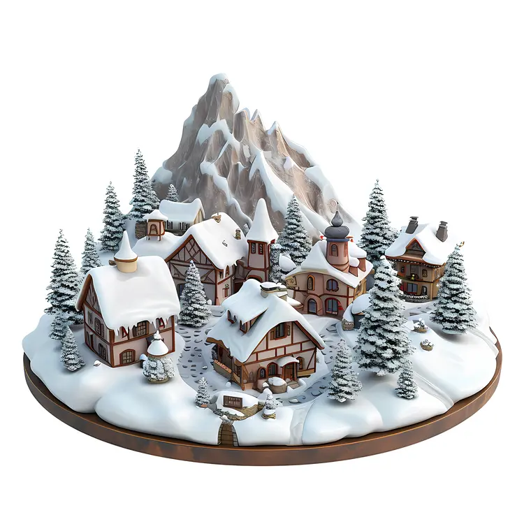 Snowy Village with Wooden Houses