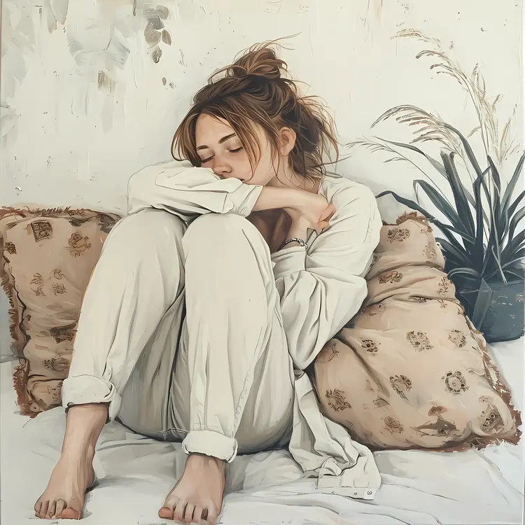 Girl in White Pajamas Relaxing on Bed