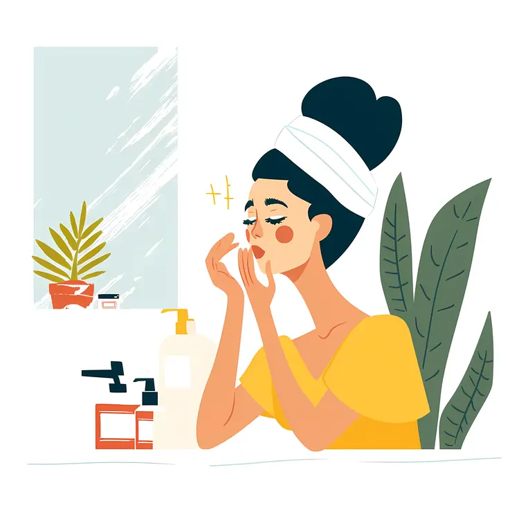 Woman Applying Skincare in Bathroom
