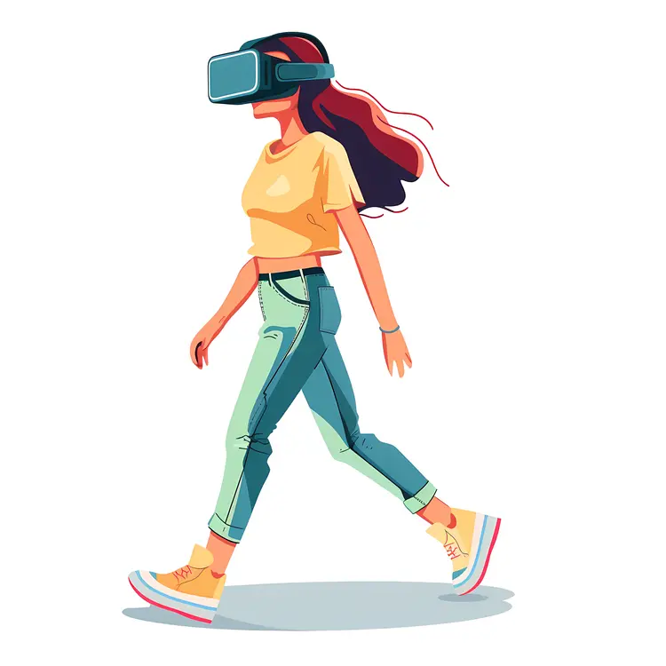 Woman Walking with VR Headset
