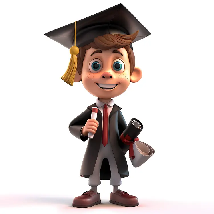 Cartoon Graduate Holding Diplomas