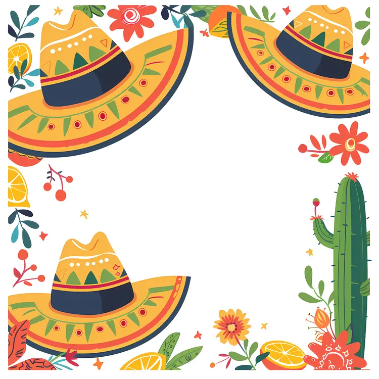Colorful Sombrero with Flowers and Cactus