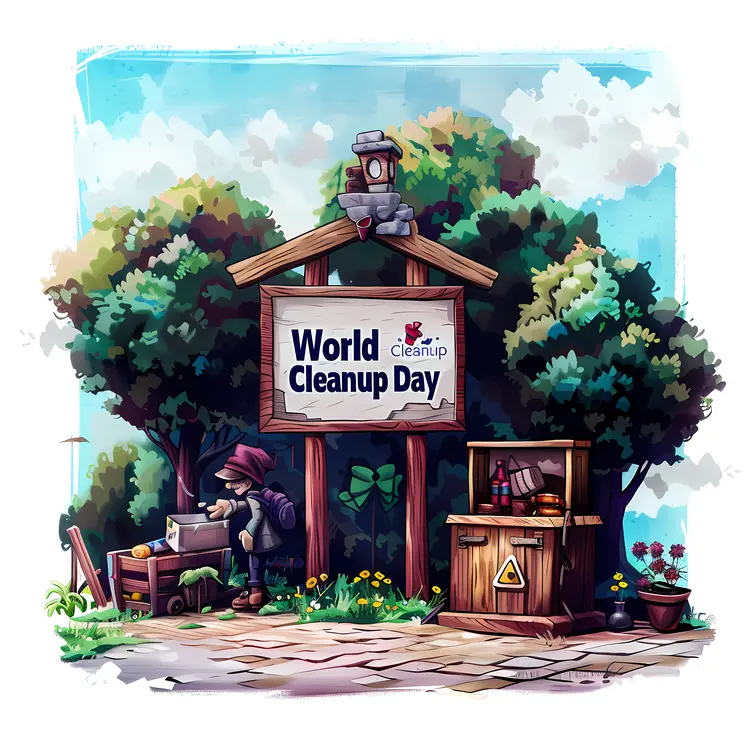 World Cleanup Day with Outdoor Sign