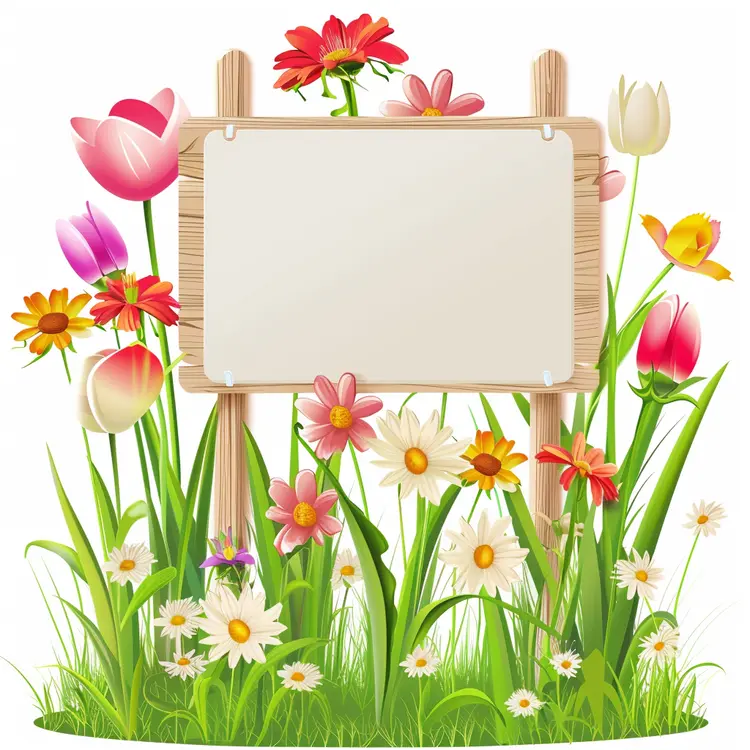 Wooden Sign with Garden Flowers