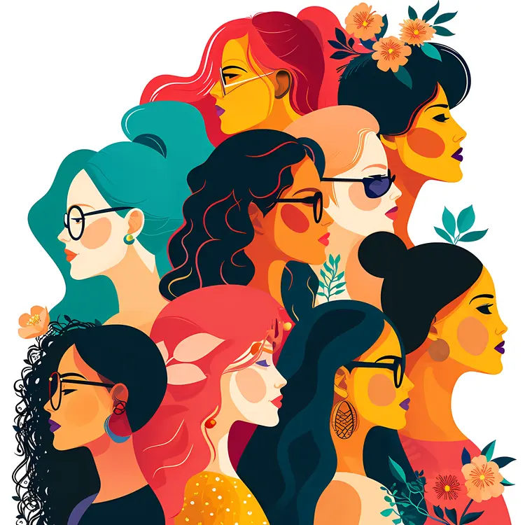 Group of Women in Profile with Floral Elements