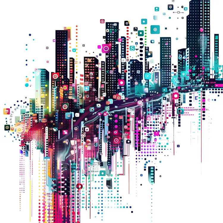 Abstract Cityscape Art with Colorful Elements