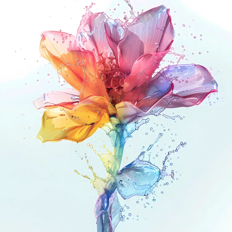 Colorful Flower with Water Splash