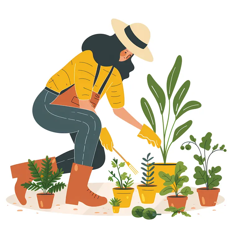 Woman Gardening with Potted Plants