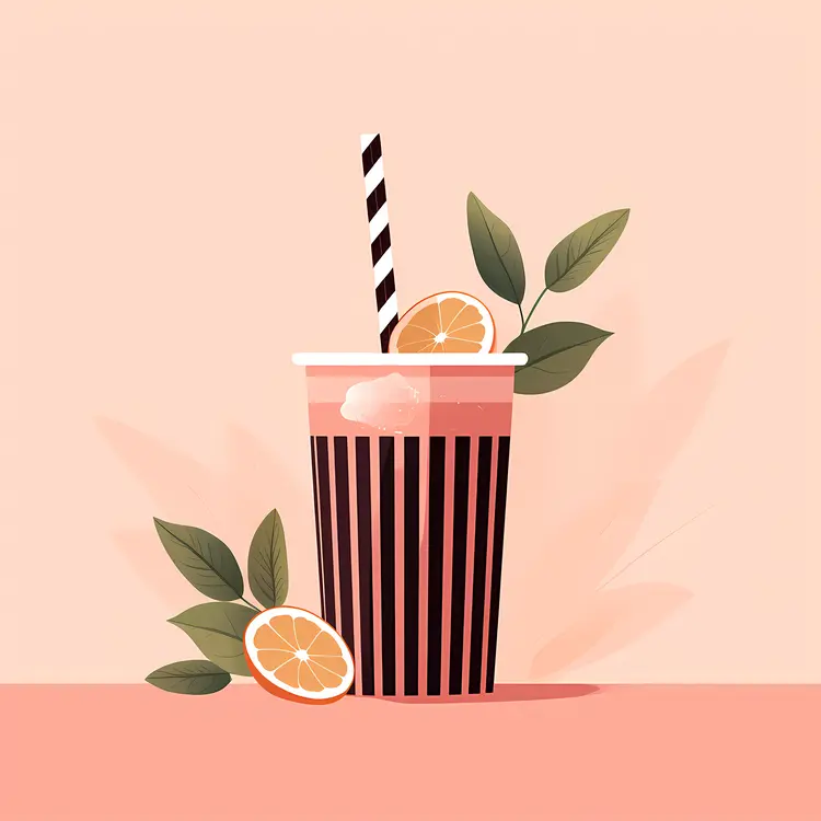 Striped Cup with Leaves Illustration