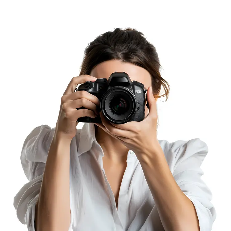 Woman with Camera in White Shirt