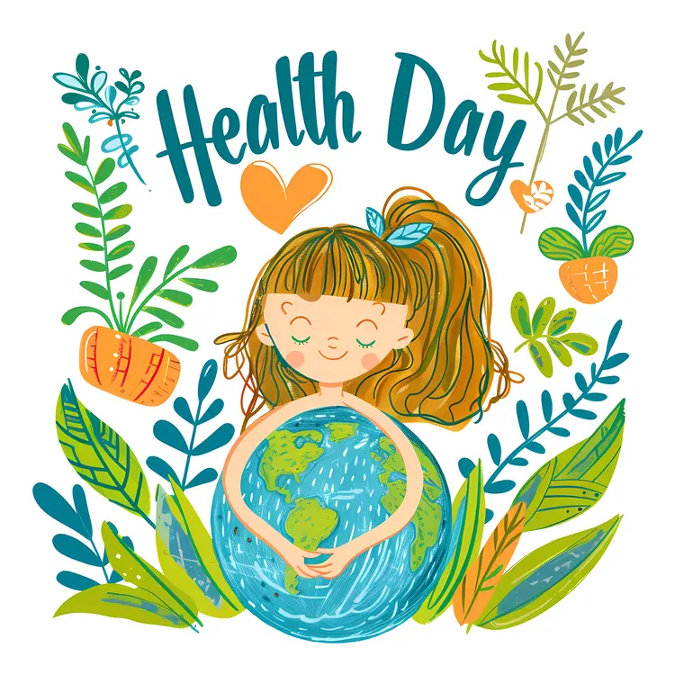 Health Day Celebration with Girl Hugging Earth