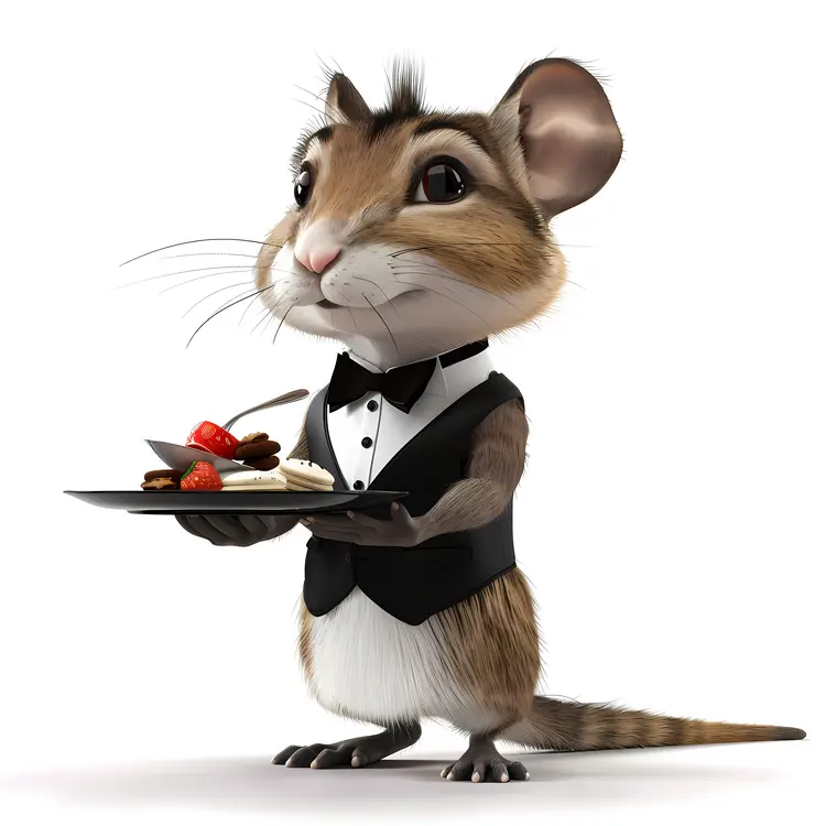 Mouse Waiter Serving Dessert