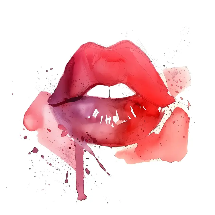 Red Watercolor Lips Art