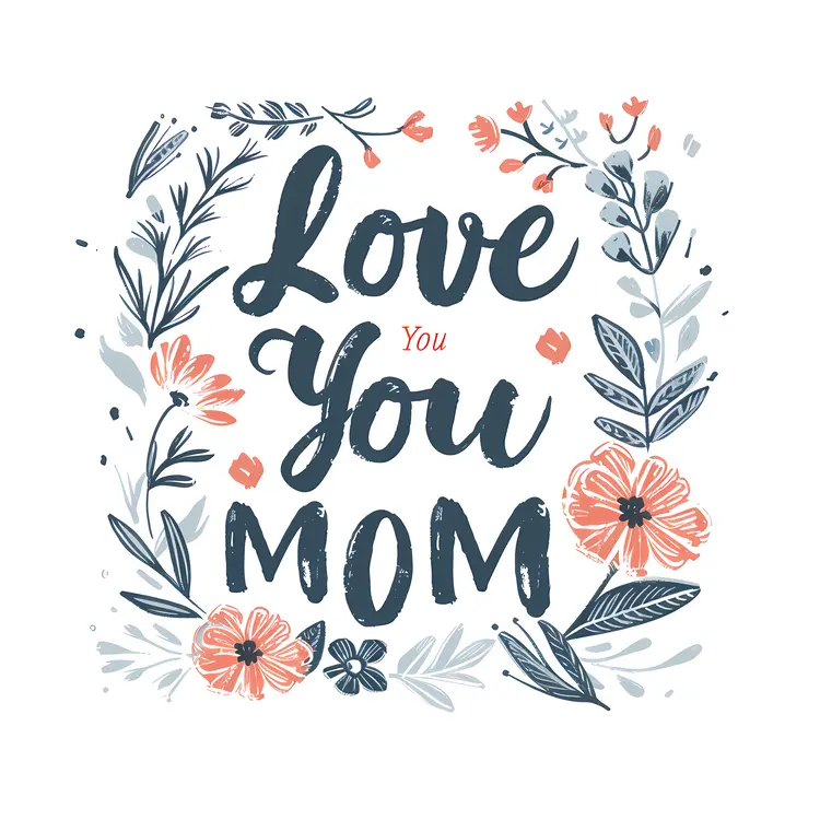 Love You Mom Text with Floral Design