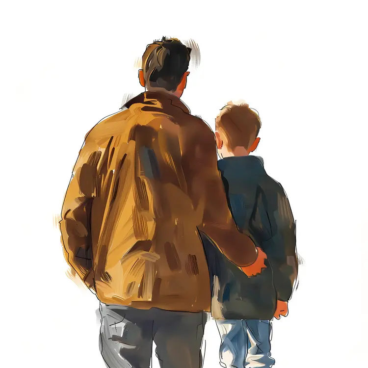 Man and Boy in Jackets Illustration