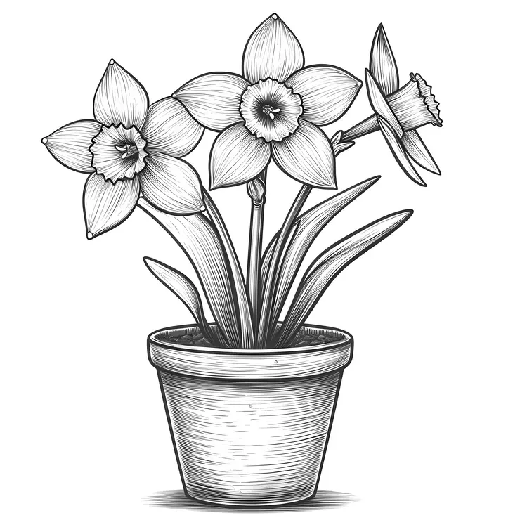 Black and White Daffodils in a Pot