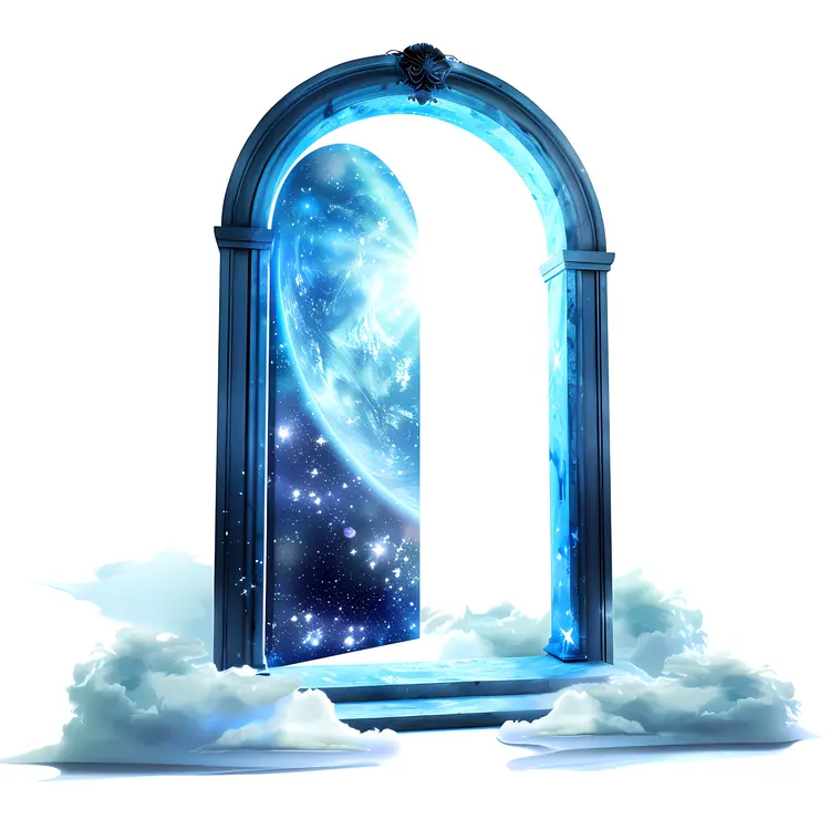 Open Door to a Starry Sky with Clouds