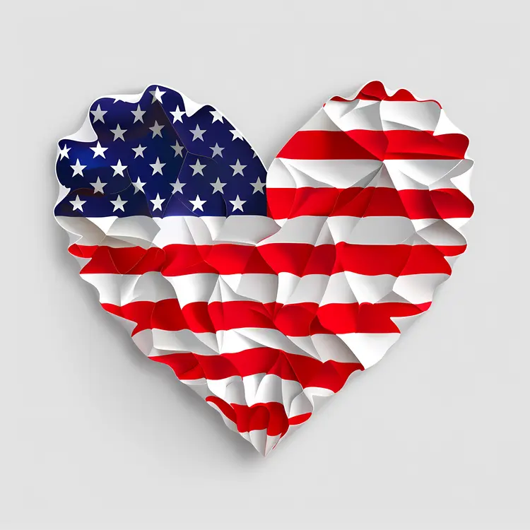 Crumpled Heart Shaped American Flag