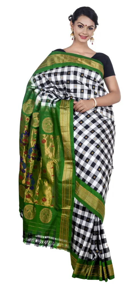 Traditional Black and White Checkered Saree