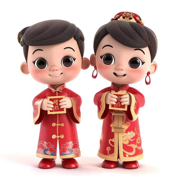 Cute Children in Traditional Attire Celebrating Chinese New Year