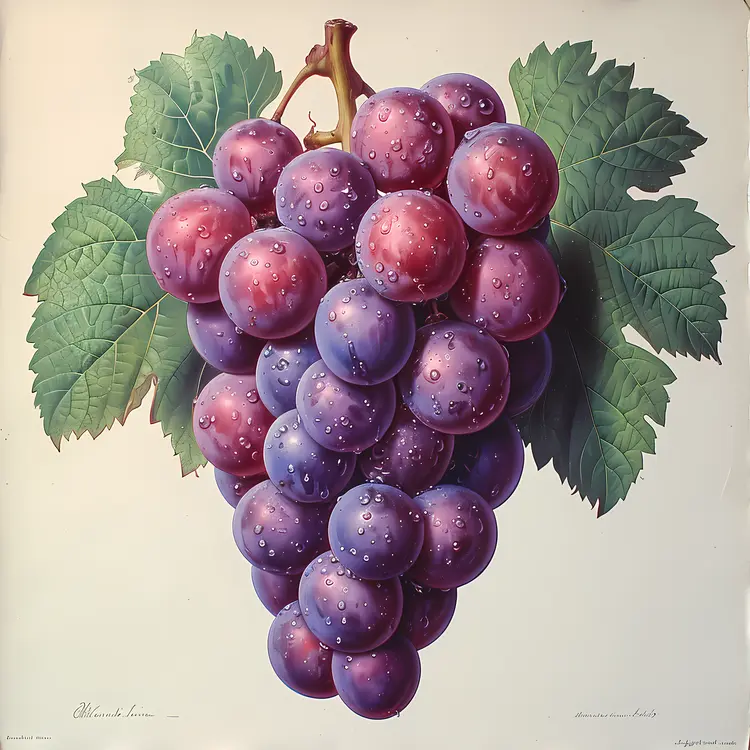Juicy Purple Grapes with Leaves