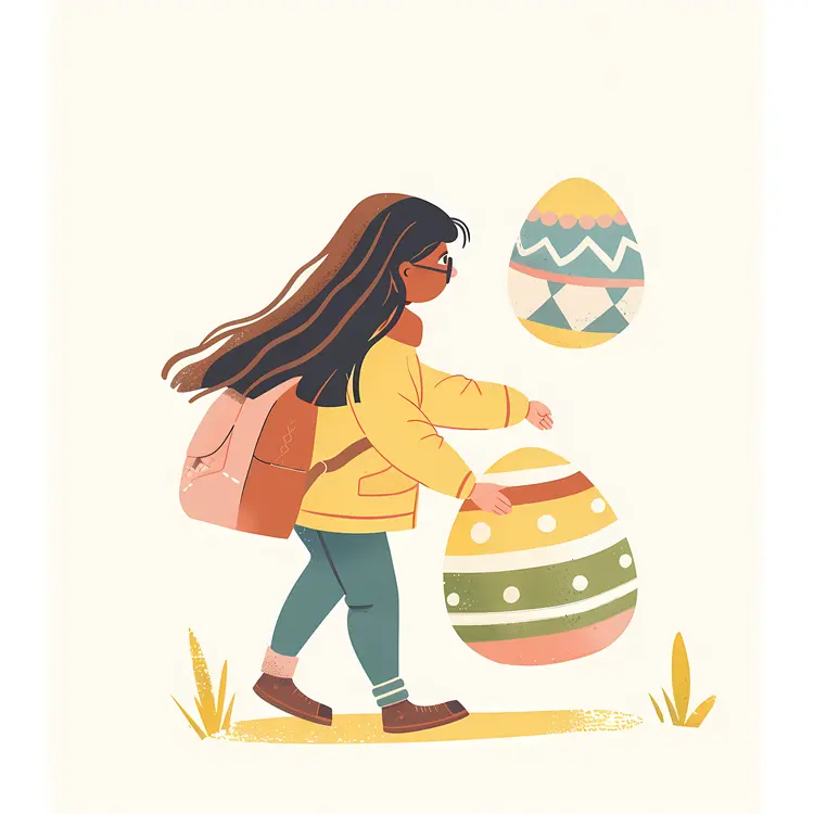 Girl Collecting Easter Eggs
