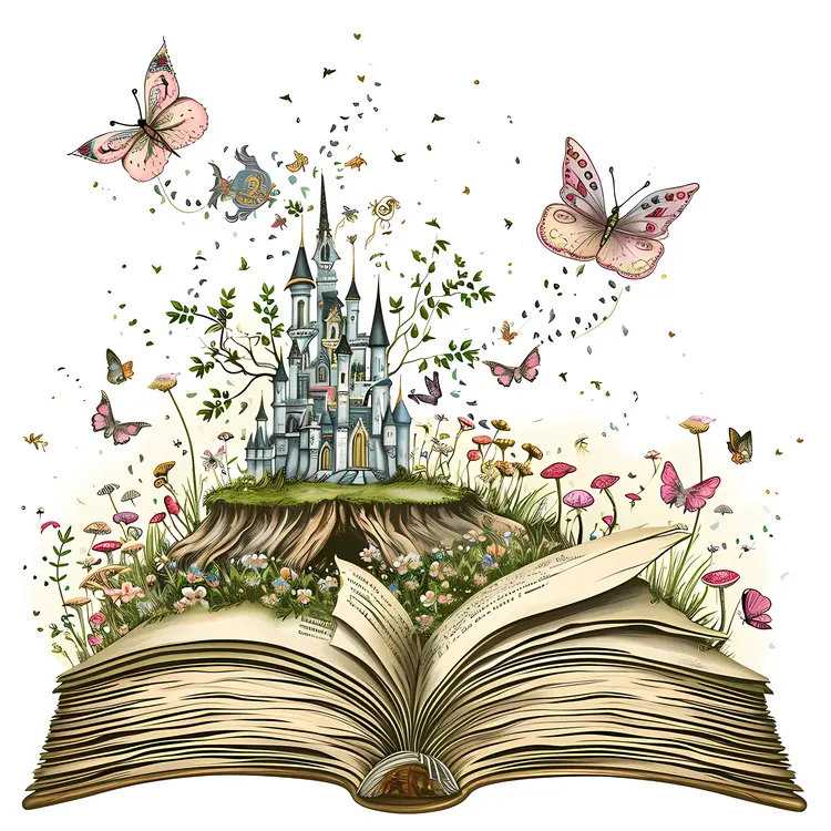Castle and Butterflies Emerging from a Book