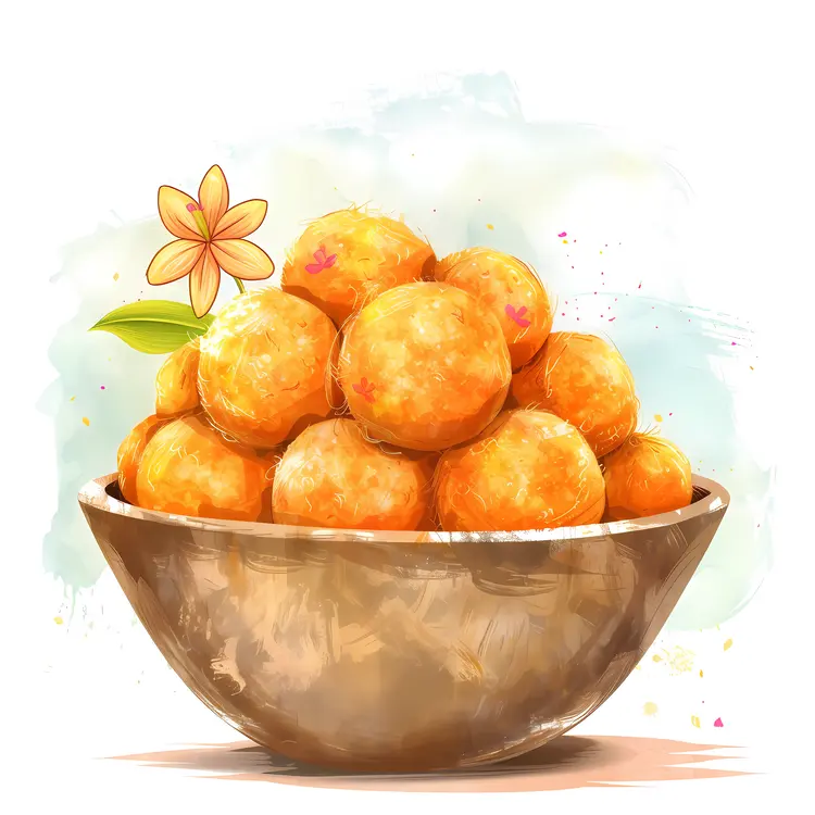 Bowl of Orange Balls with Single Flower