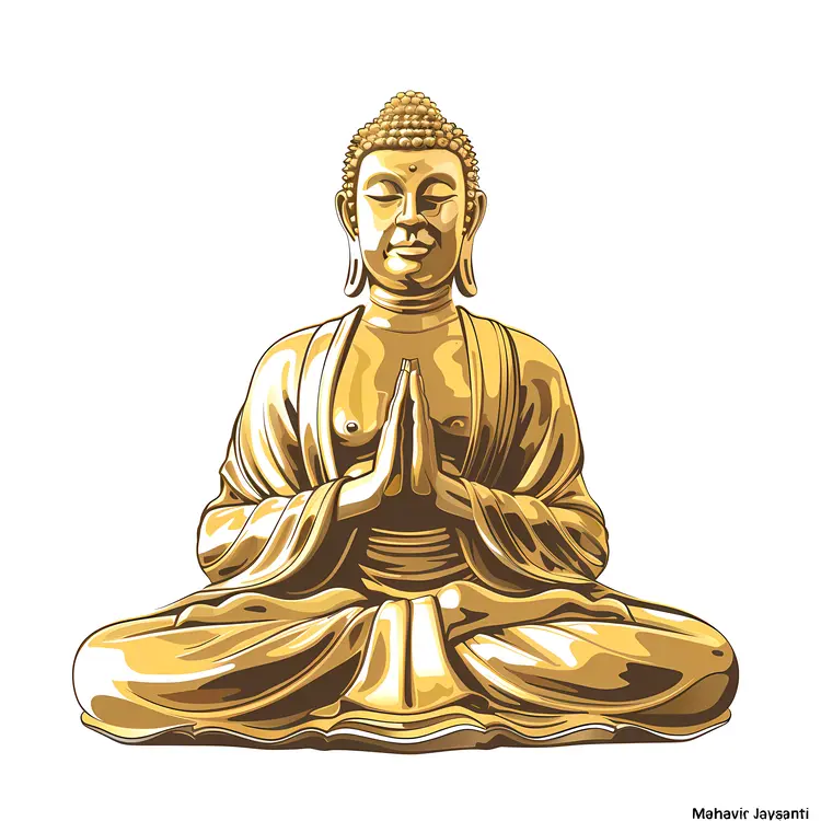 Golden Buddha Statue in Prayer for Mahavir Jayanti