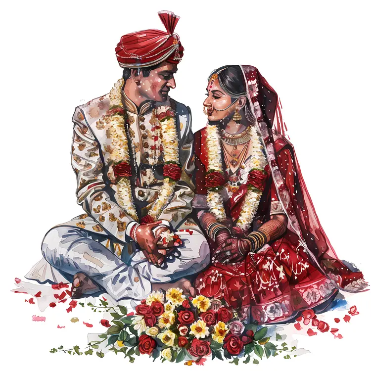 Traditional Wedding Couple Illustration