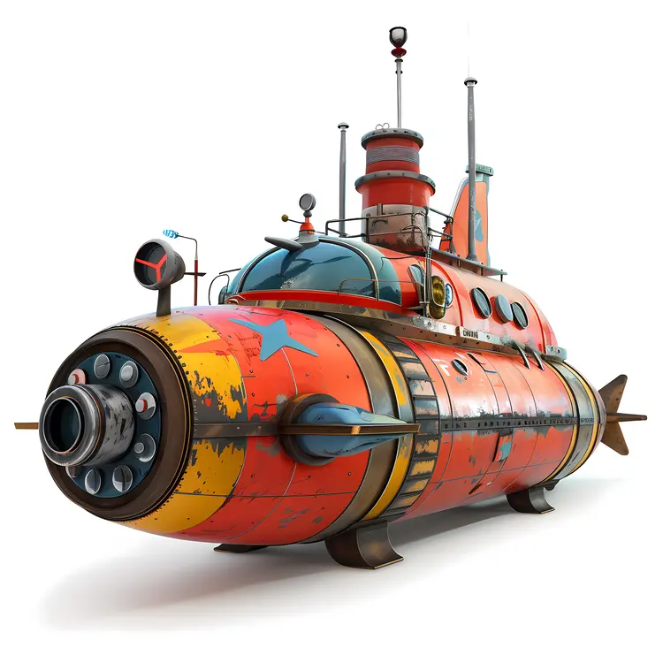 Red and Yellow Submarine Illustration