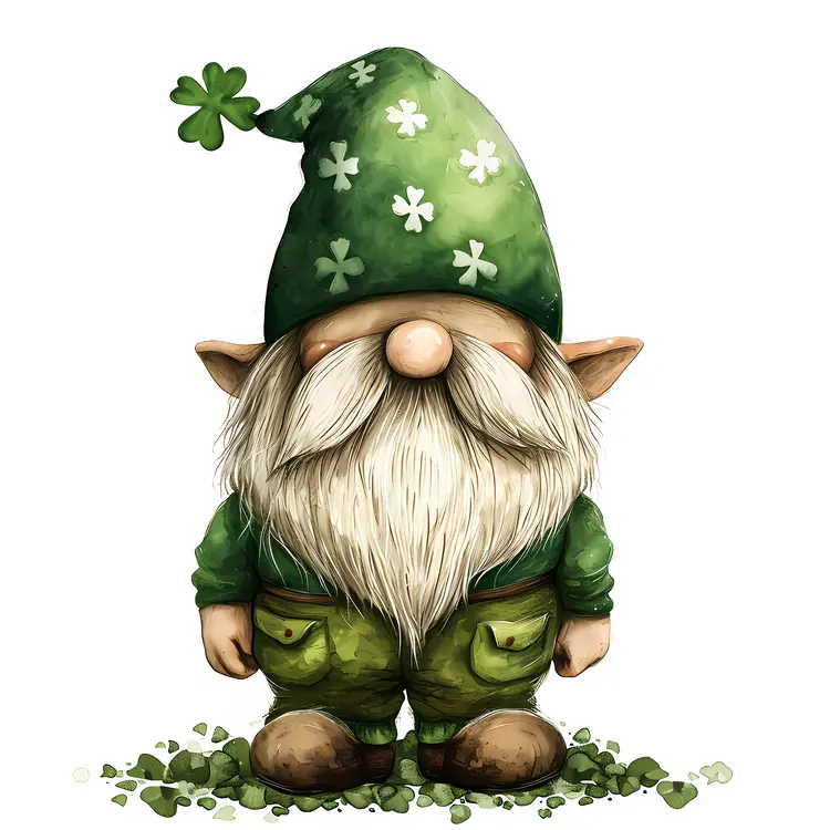Green Gnome with Shamrock Hat and Beard