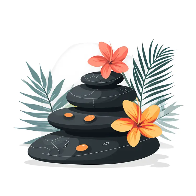 Zen Stacked Stones with Colorful Flowers