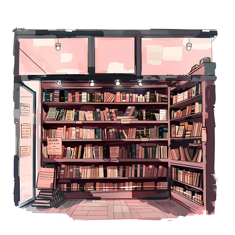 Warm Library Bookshelf