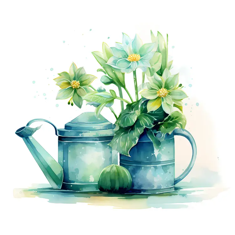 Green Plants in Watering Cans