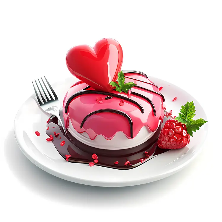Heart-shaped Cake with Raspberry and Mint