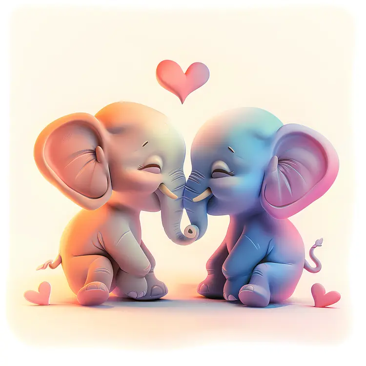 Cute Cartoon Elephants in Love