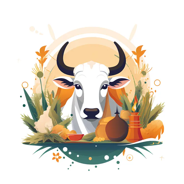 Cow with Traditional Offerings and Decorations