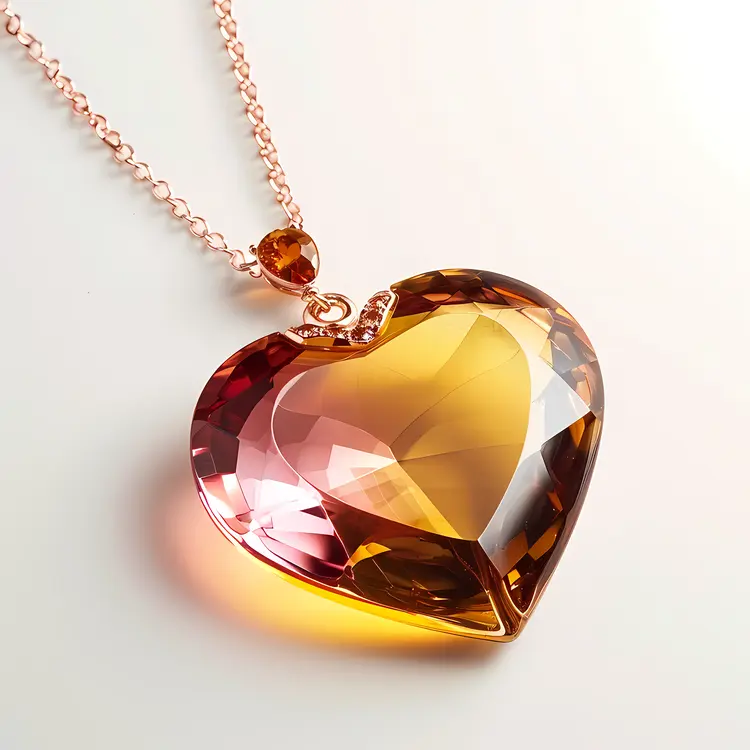 Elegant Pink and Orange Heart Pendant with Gems