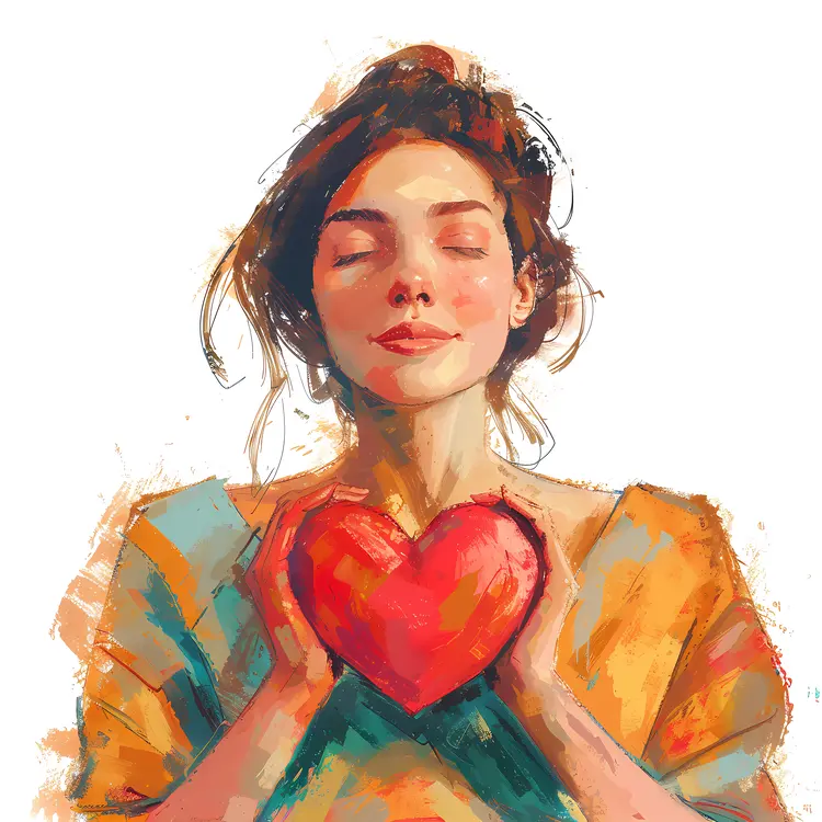 Woman with Closed Eyes Holding a Heart Illustration