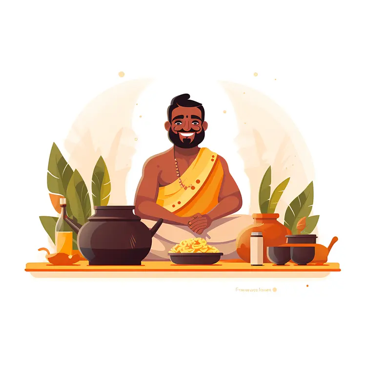 Man with Cooking Utensils and Food