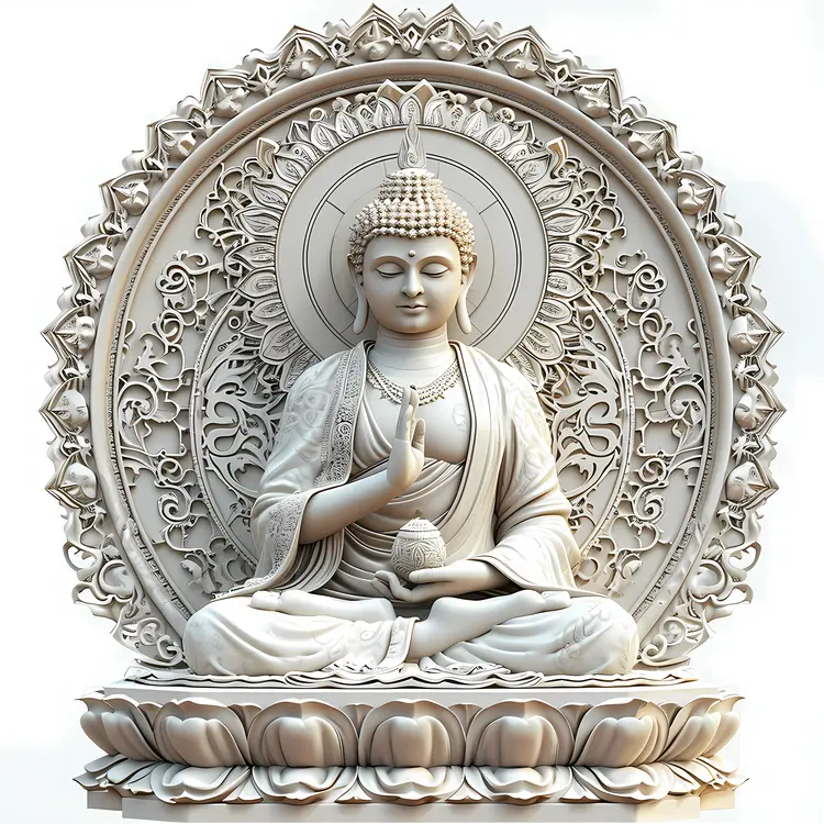 White Buddha Statue with Detailed Background