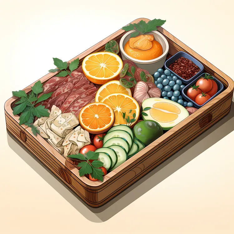 Bento Box with Meat, Oranges, and Vegetables