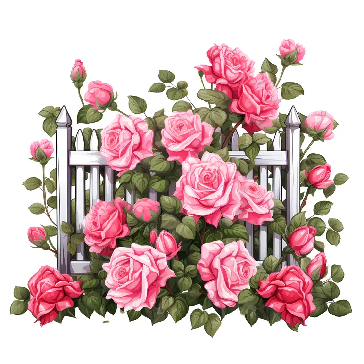 Pink Roses and White Fence