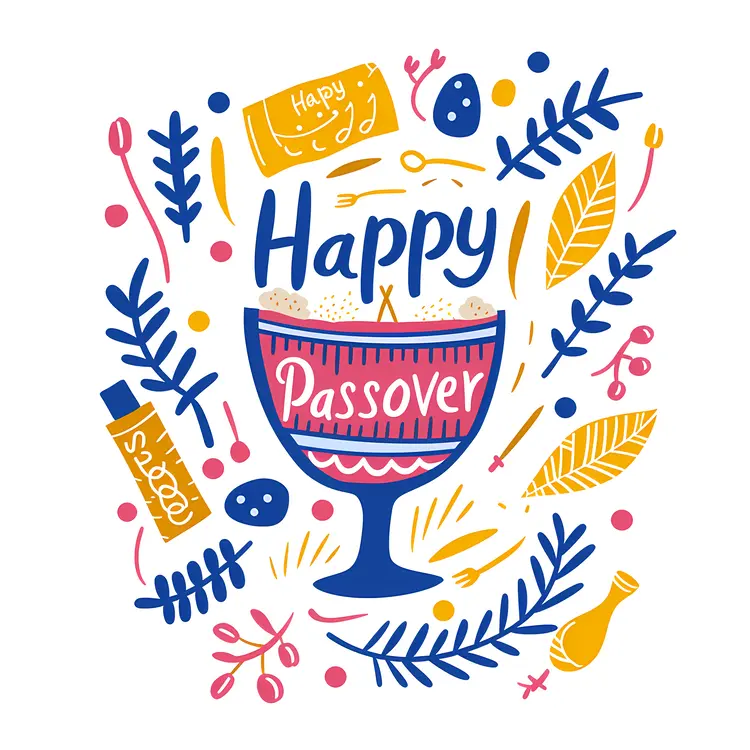 Happy Passover Greeting with Wine and Matzah